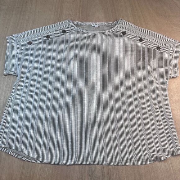 Westbound Women’s 3X Plus Sz Striped Top Brown White Button Shoulder Fall Casual - Picture 1 of 6